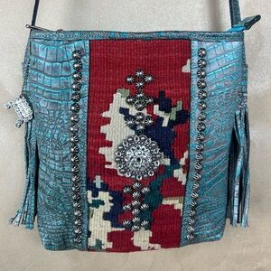 Raviani Handmade Womens Croco Leather VTG Crossbody Western Bling Purse Bag